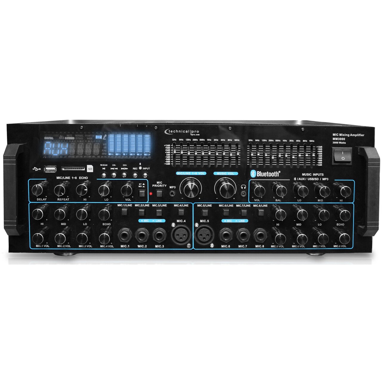 Technical Pro 3000W Mic Mixing Amplifier Usb Sd Card Bluetooth Dual Equalizer